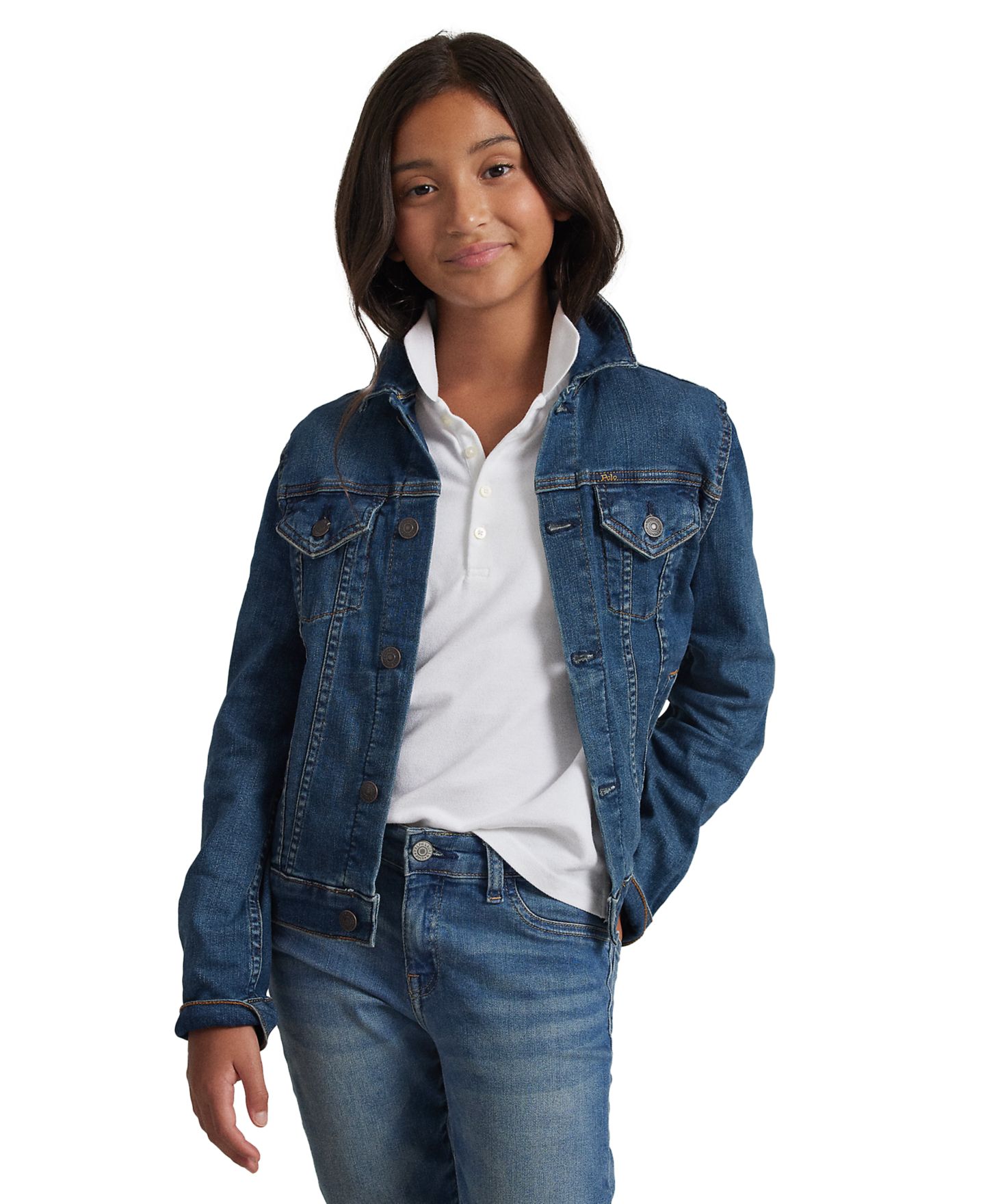 Куртка Polo Ralph Lauren Lightweight Denim Trucker для девочек, цвет: Варёный — фото 1
