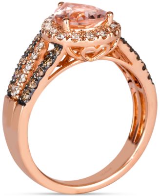 Peach Morganite (1-1/10 ct. t.w.) & Diamond (3/4 ct. t.w.) Pear Halo Ring in 14k Rose Gold