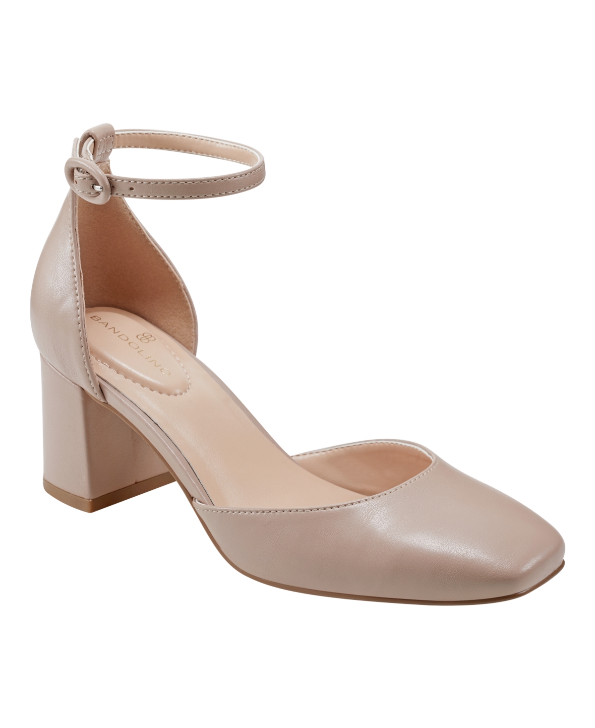 Bandolino Women's Lets Add Square Toe Block Heel Ankle Strap Pumps - Beige - Faux Leather - Polyurethane