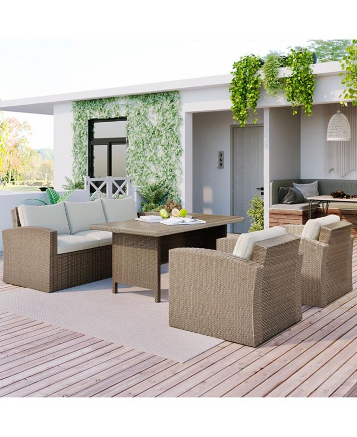 Simplie Fun Outdoor Patio Furniture Set 4Piece Conversation Set Wicker Furniture Sofa Set with