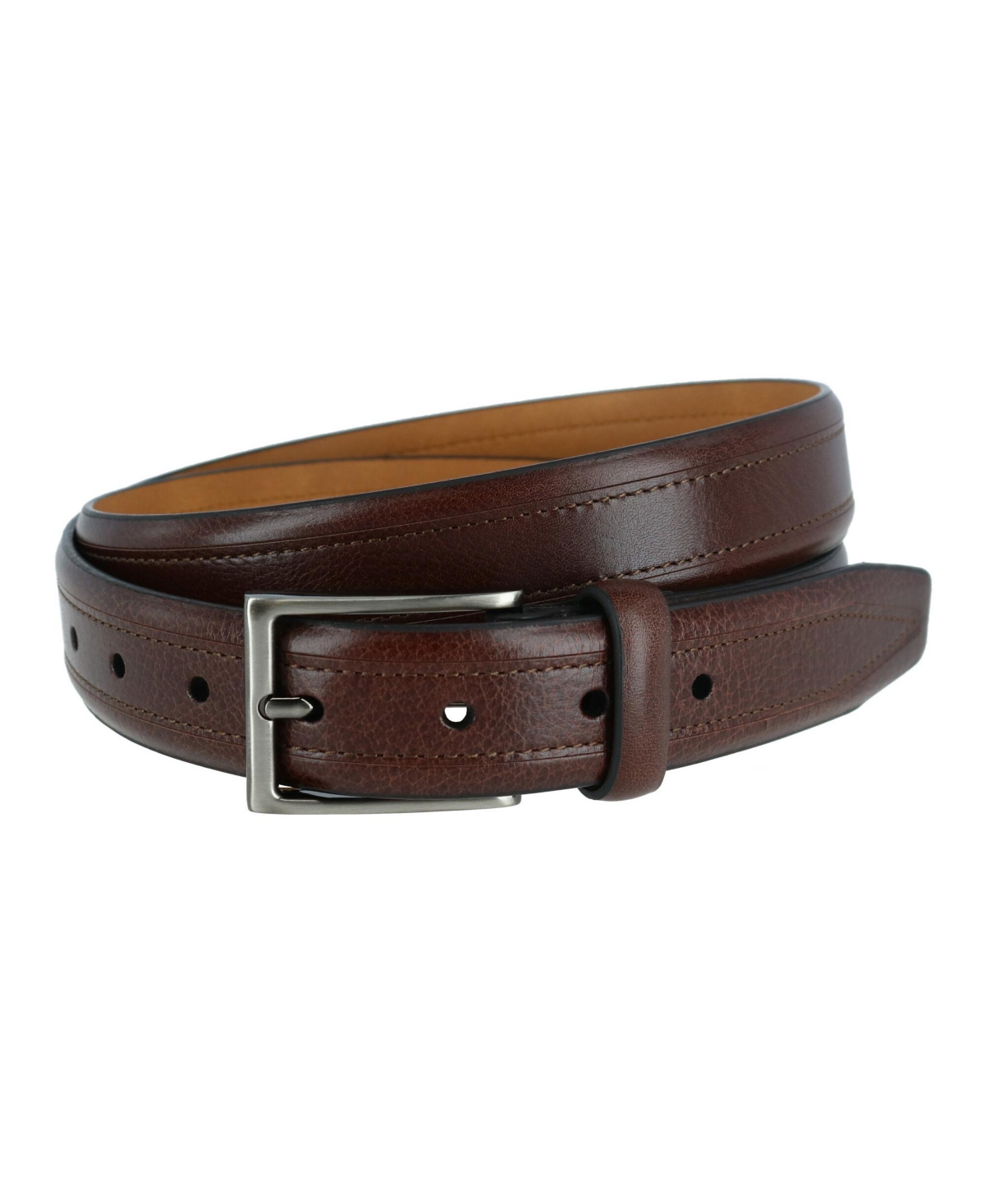 Men's Stitch Detail Leather Belt - Brown