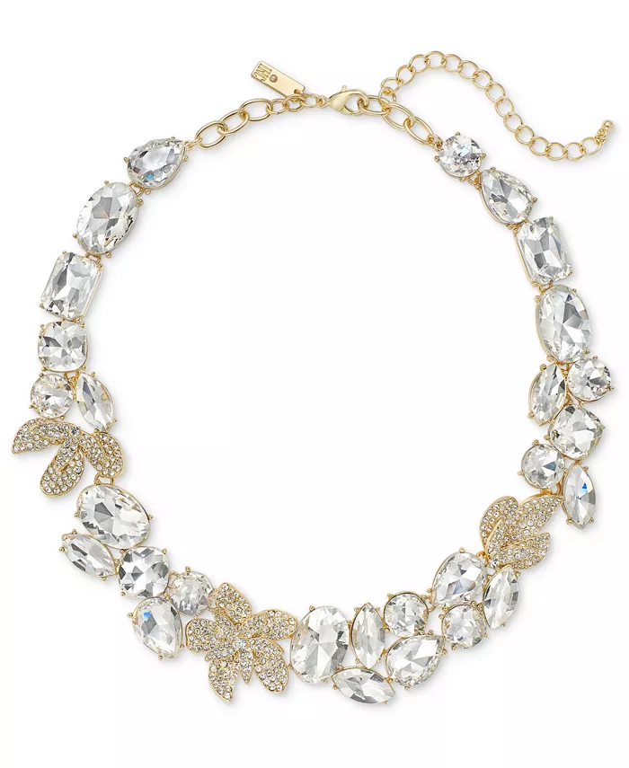 Gold-Tone Pavé Flower & Crystal All-Around Statement Necklace, 18" + 3" extender, Created for Macy's