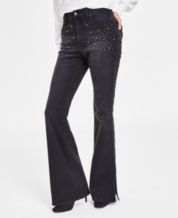 H&Y Women's 70s Trendy Sexy Rhinestone Studded Flare Fitted High Waist Bell  Bottom Denim Jeans