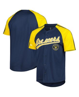 Milwaukee Brewers Stitches Button-Down Raglan Fashion Jersey - Navy