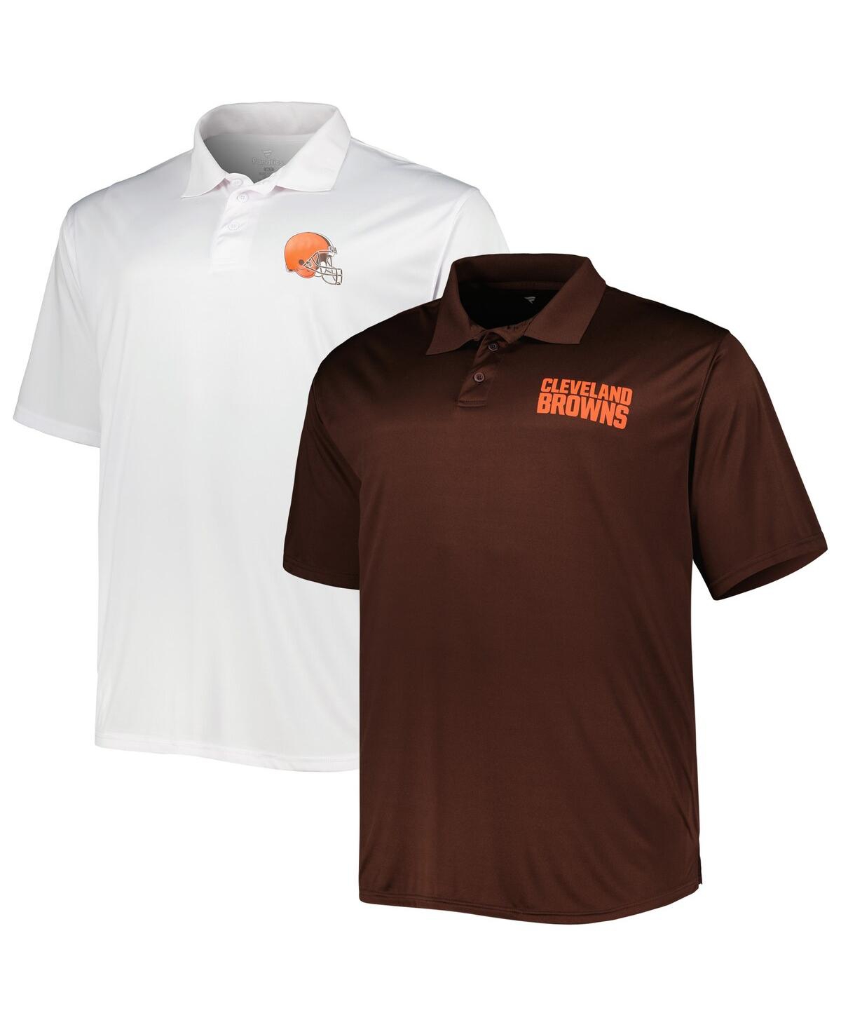 Shop Fanatics Men's  Brown, White Cleveland Browns Big And Tall Solid Two-pack Polo Shirt Set In Brown,white