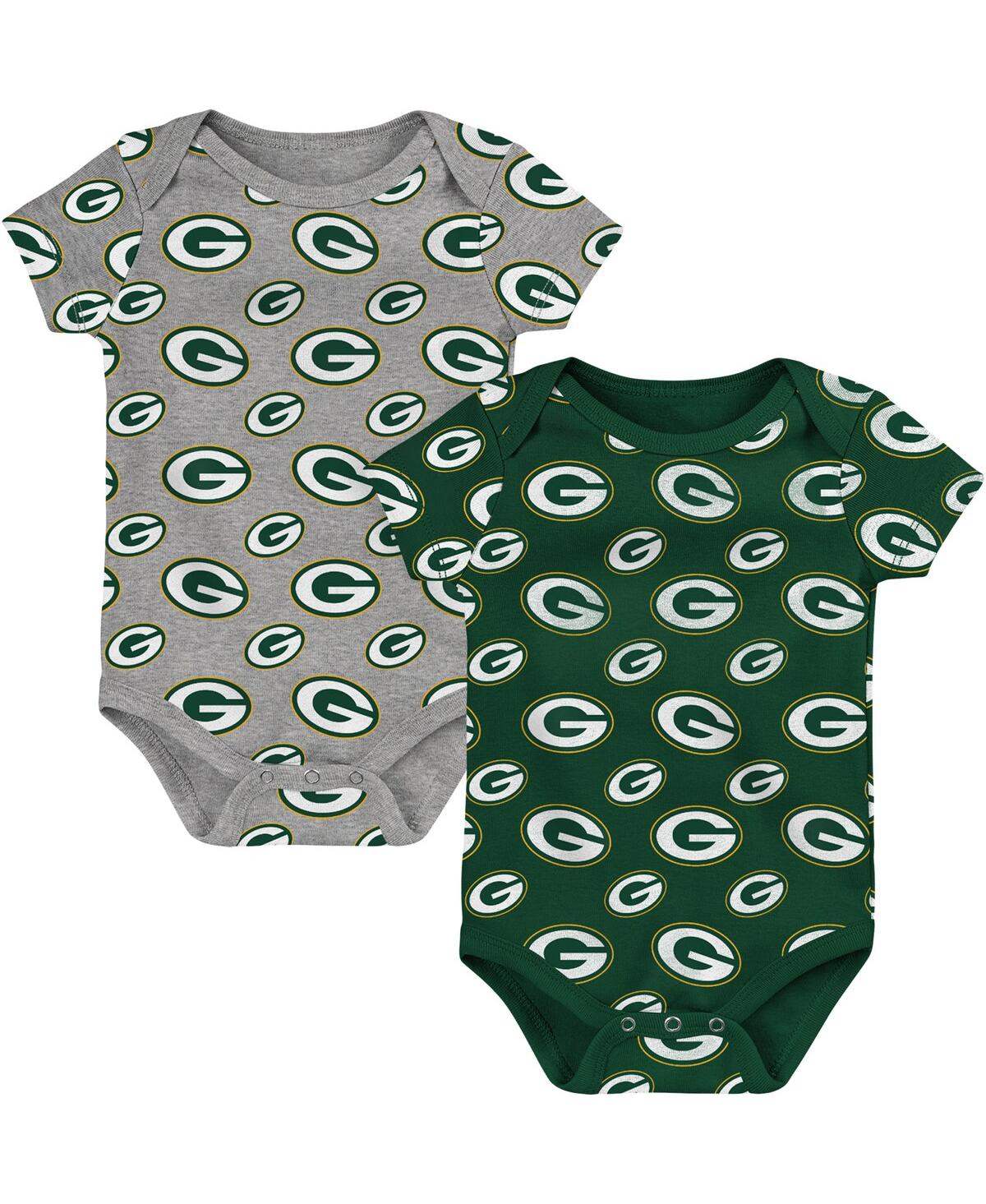 Outerstuff Newborn And Infant Boys And Girls Hunter Green, Gray Milwaukee Bucks Two-pack Double Up Bodysuit Set In Green,gray