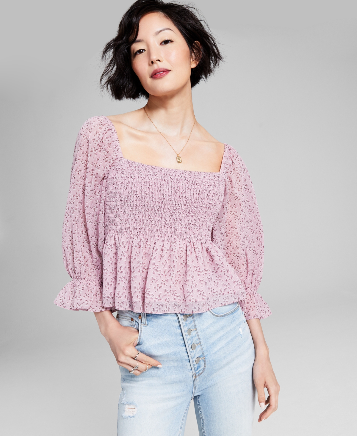 And Now This Women's Square-neck Smocked Woven Top In Mauve Shadows Floral