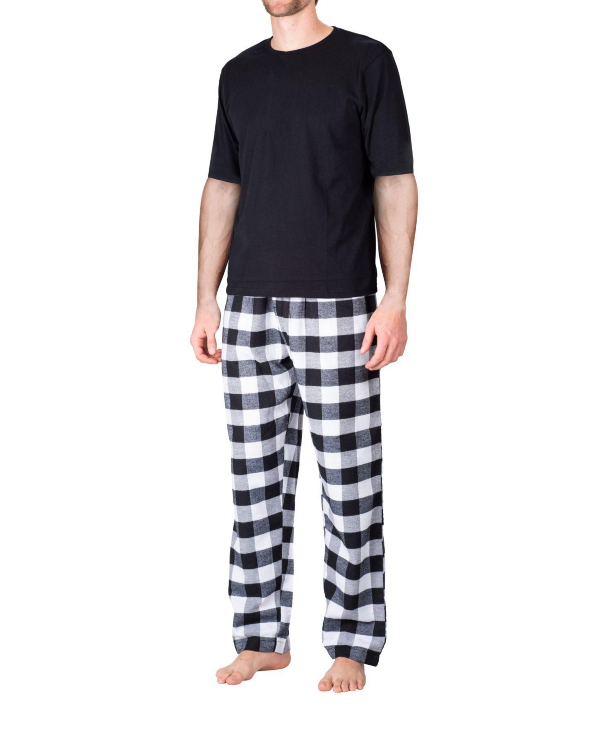 Sleep Hero Men's Short Sleeve Flannel Pajama Set - White and black buffalo check