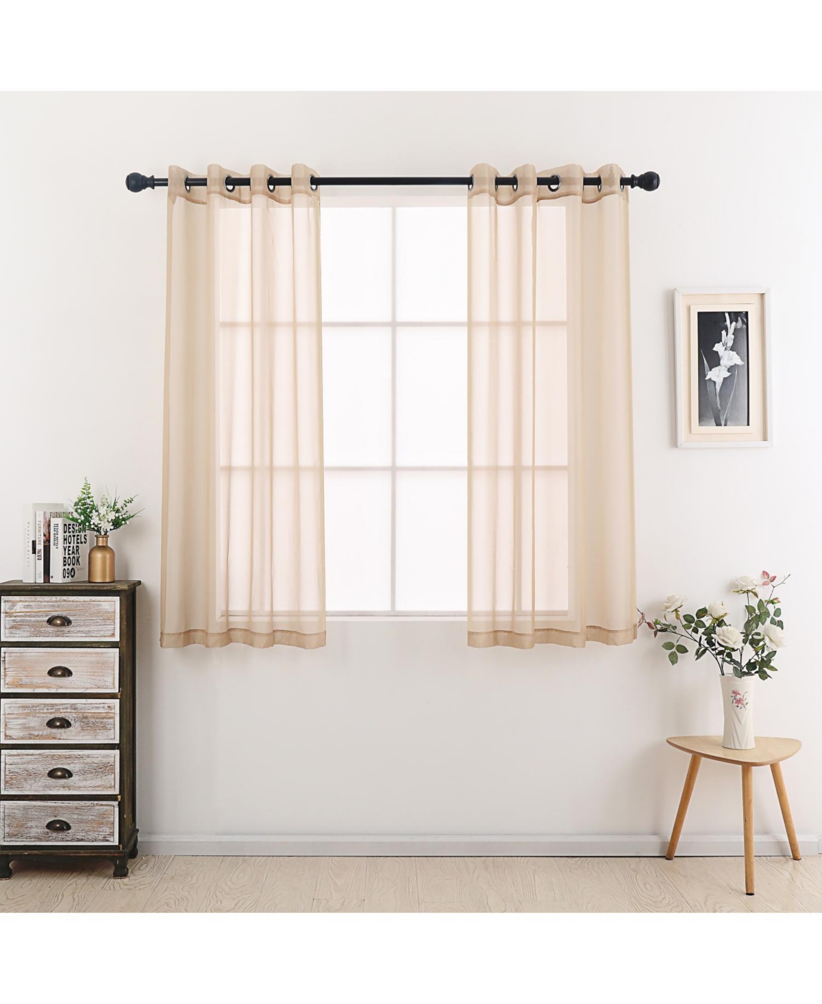 Montauk Accents 2 Piece Grommet Top Summery Sheer Voile Window Curtain Panels For Small/Short Windows - Tan