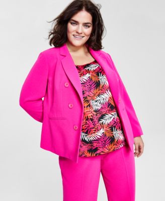 Bar III - Plus Size Textured Crepe Faux-Double-Breasted Blazer