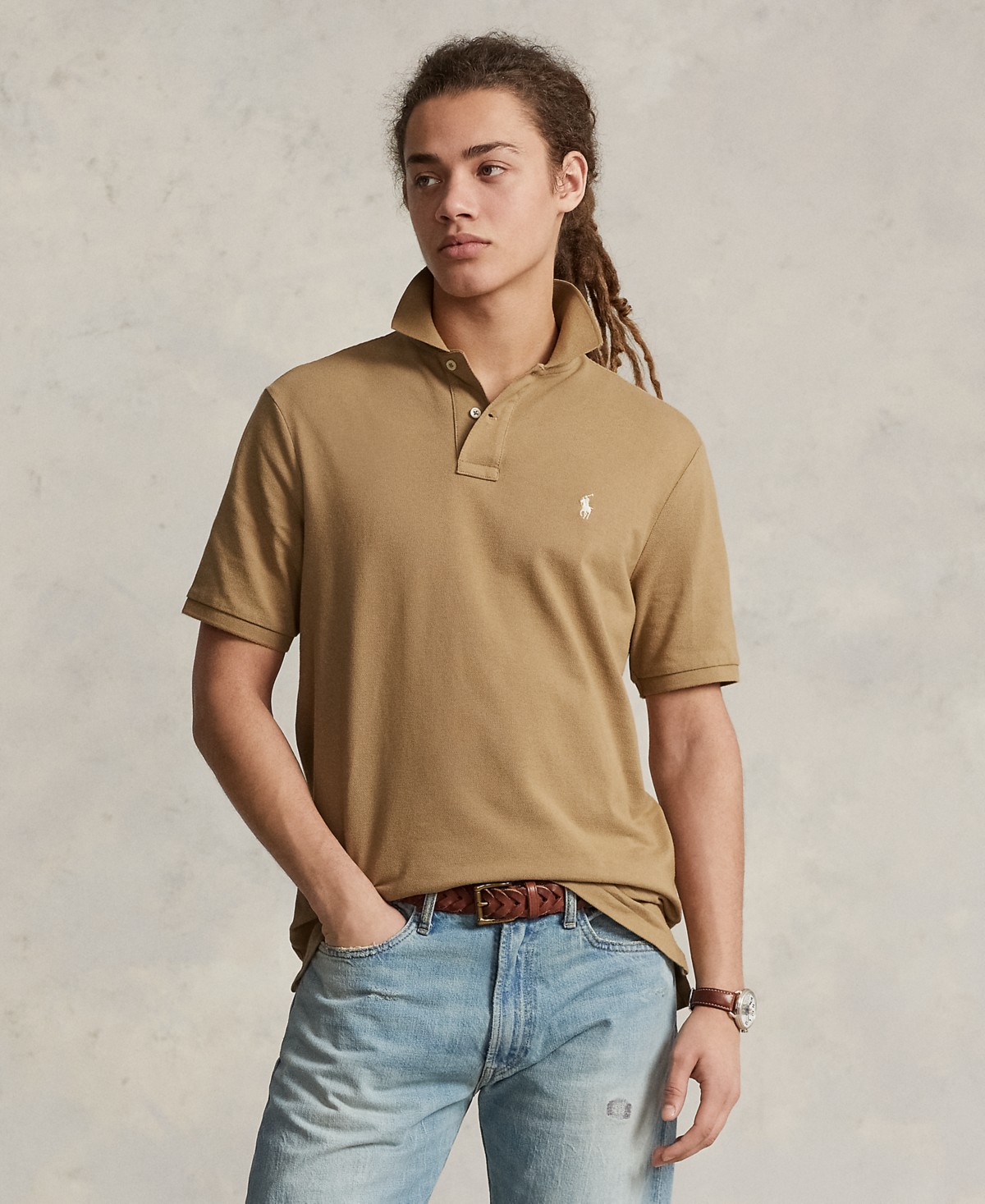 Мужские рубашки Polo Ralph Lauren Men's Cotton Custom Slim Fit Mesh Polo Shirt — фото 1