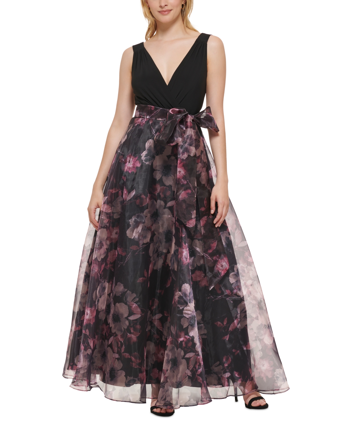 Eliza J Women s Floral Skirt Bow Embellished Ballgown Smart Closet