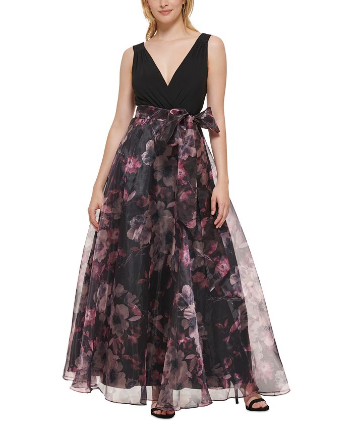 Eliza J Women's Floral-Skirt Bow-Embellished Ballgown - Macy's
