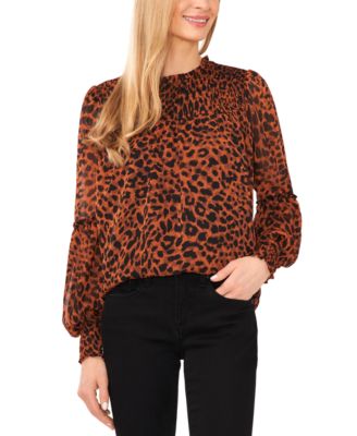 CeCe Women s Animal Print Long Sleeve Smocked Blouse Macy s