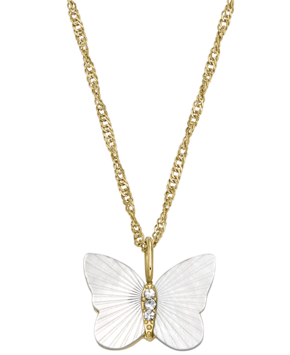 Fossil White Mother Of Pearl Radiant Wings Butterfly Chain Necklace In Gold
