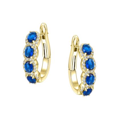 Sterling Silver 14K Gold Plated Cubic Zirconia Oblong Hoop Spring Lock Earrings.