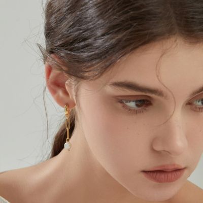 Gold Plated Freshwater Pearl Mismatched Drop Earrings