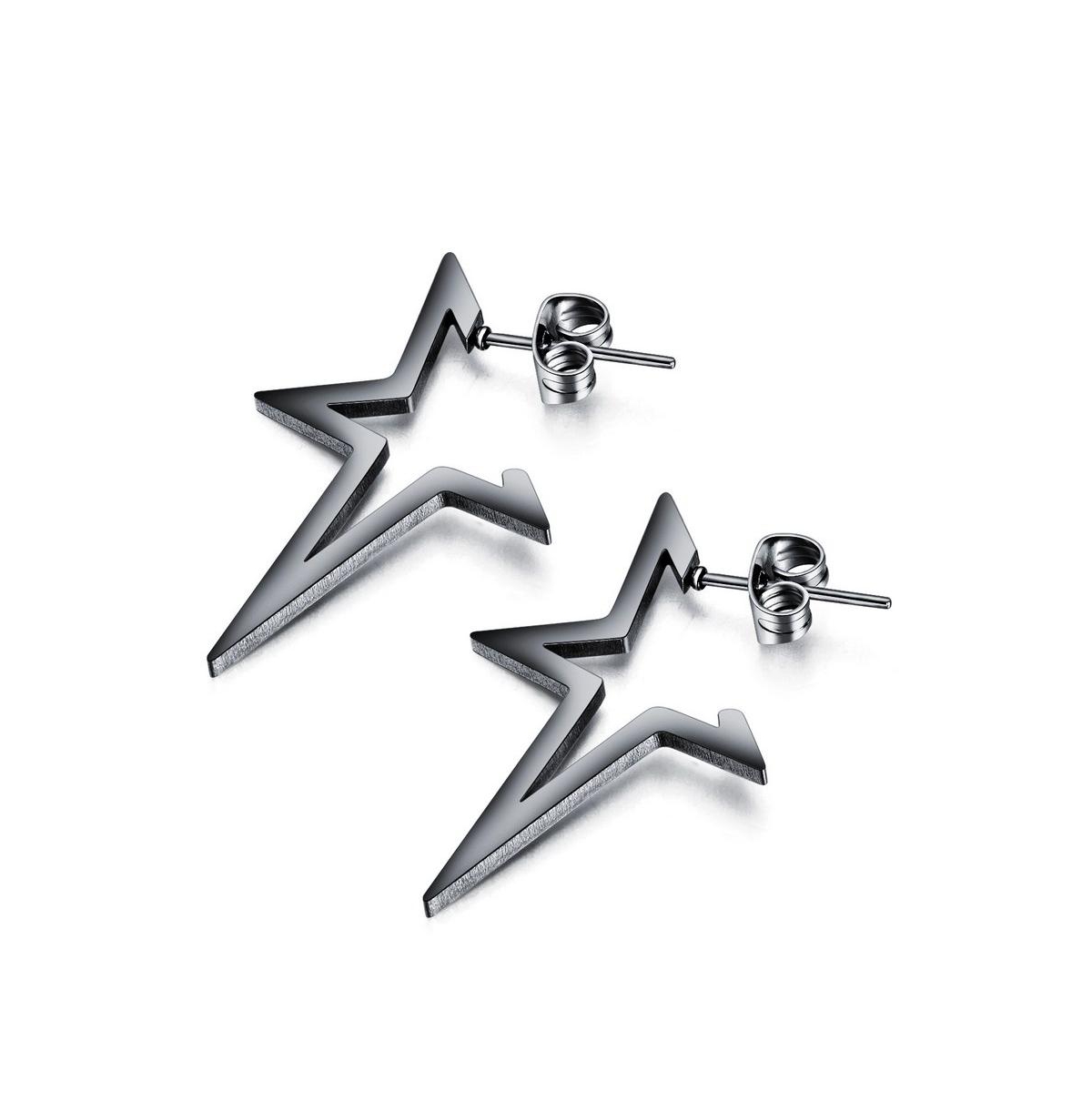 Stainless Steel Open Star Stud Earrings - Black