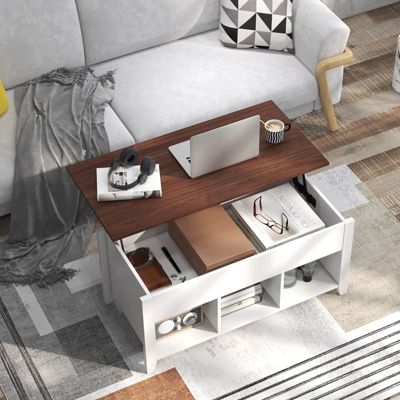 Lift Top Coffee Table w/ Hidden Compartment and Storage Shelves Modern Furniture
