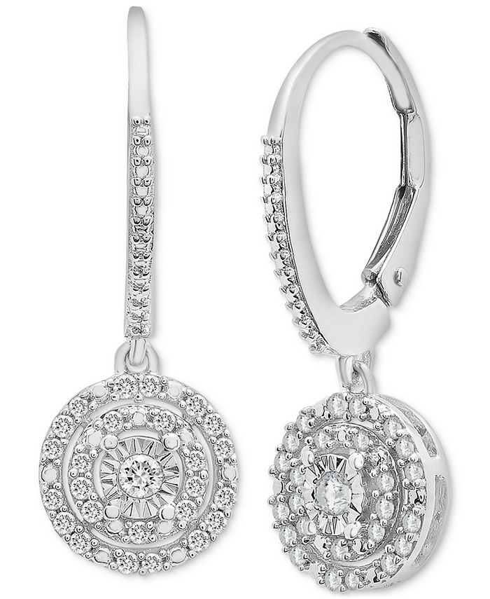 Diamond Circle Leverback Drop Earrings (1/4 Ct. tw) in Sterling Silver, Created for Macy's - Sterling Silver
