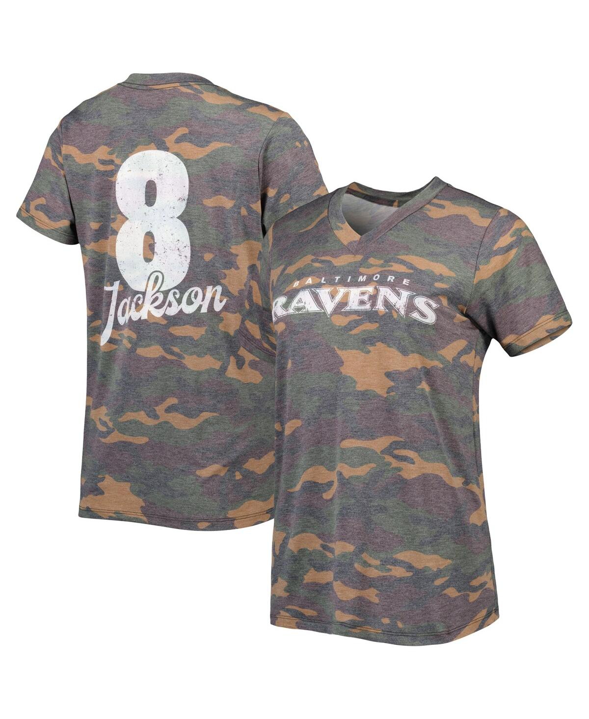 Shop Majestic Women's  Threads Lamar Jackson Camo Baltimore Ravens Name & Number V-neck Tri-blend T-shirt