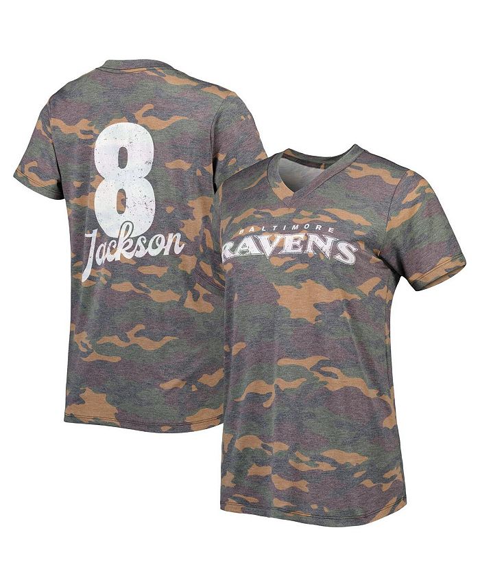 Women s Threads Lamar Jackson Camo Baltimore Ravens Name Number V Neck Tri Blend T shirt