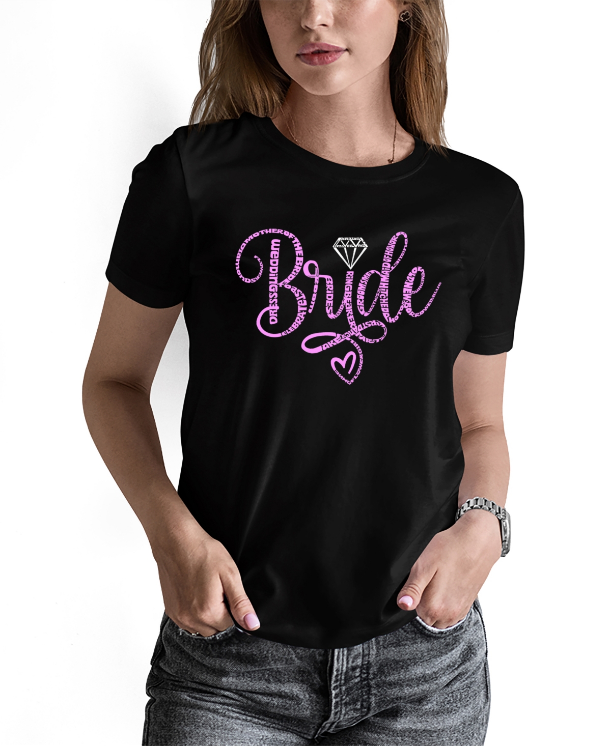 La Pop Art Women's Bride Word Art Short Sleeve T-shirt In Black