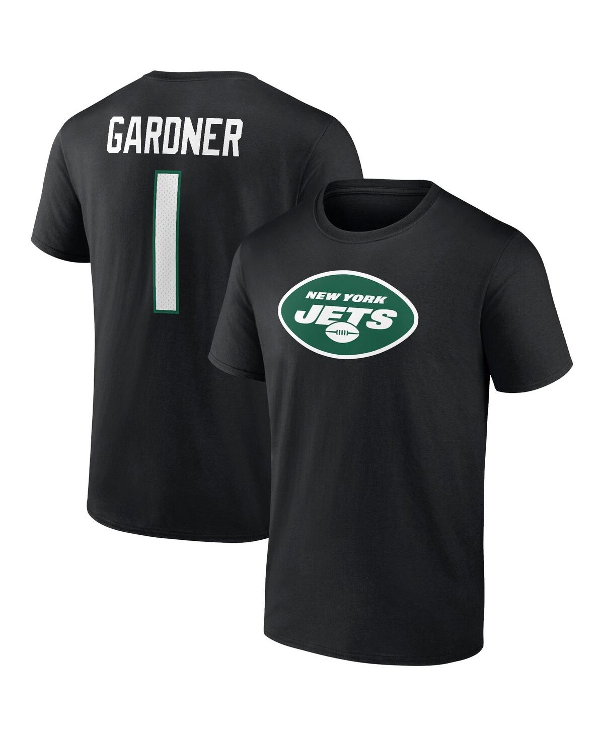 Fanatics Men's  Sauce Gardner Black New York Jets Player Icon Name And Number T-shirt