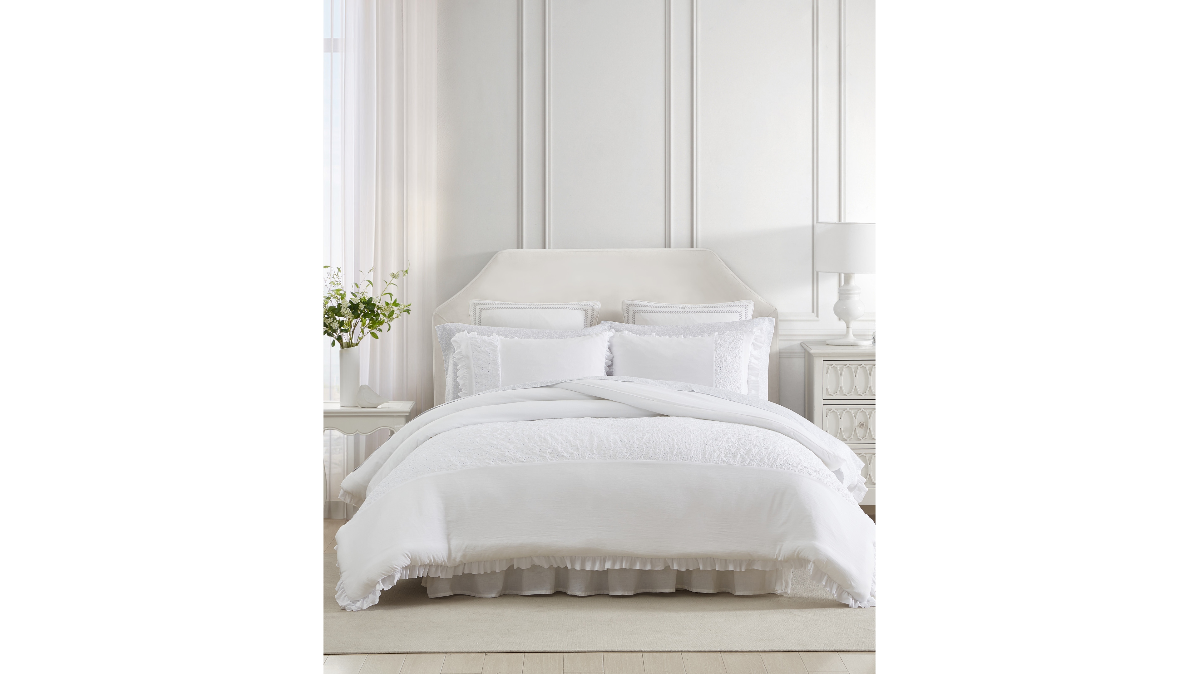 Laura Ashley Eyelet Ruffle Microfiber 3 Piece Comforter Set, Full/Queen