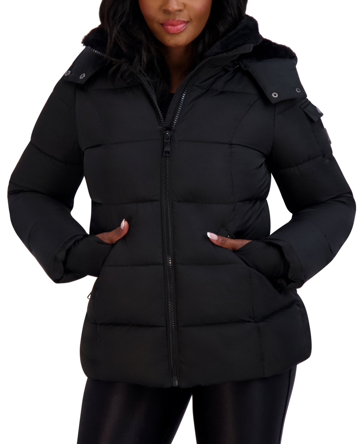 Steve Madden Juniors' Faux-fur-lined Hooded Puffer Coat, Created For Macy's In Black