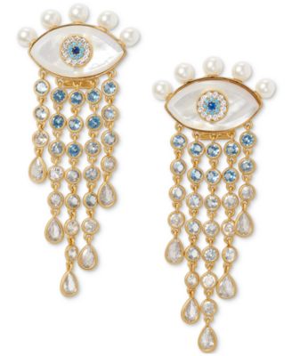 kate spade new york - Gold-Tone Mixed Stone Evil Eye Fringe Statement Earrings