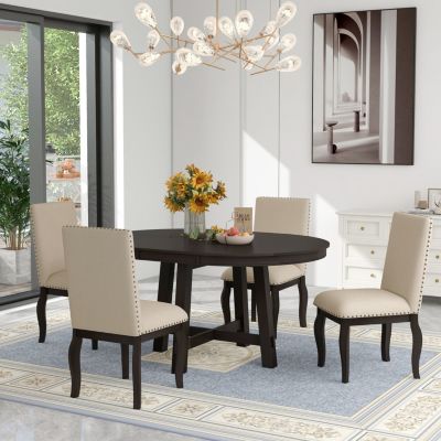 5-Pc Farmhouse Extendable Dining Table Set