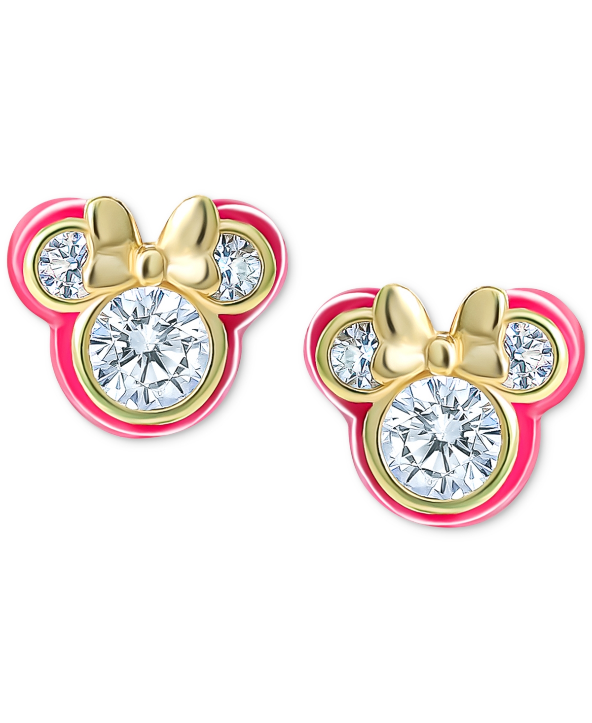 Disney Cubic Zirconia & Deep Pink Enamel Minnie Mouse Stud Earrings in 18k Gold-Plated Sterling Silver