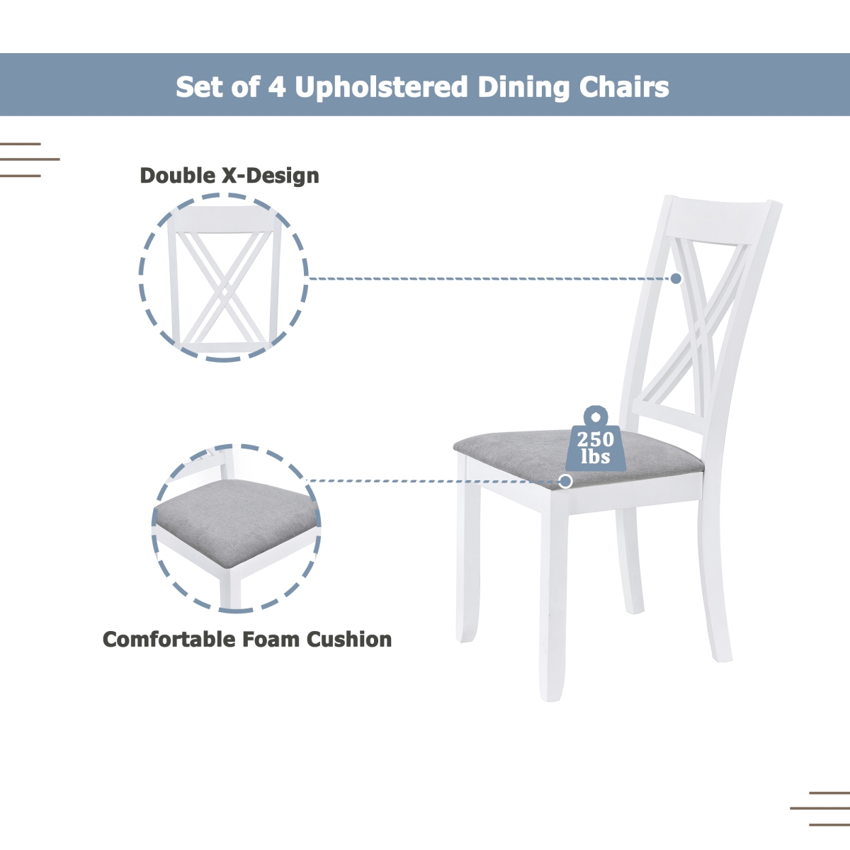 Simplie Fun Rustic Minimalist Wood 5-Piece Dining Table Set With 4 X-Back Chairs For Small Places