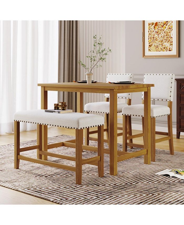Simplie Fun 4 Piece Rustic Wooden Counter Height Dining Table Set with ...