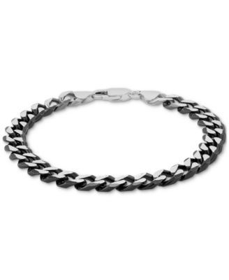 Men's Curb Link Chain Bracelet in Sterling Silver & Black Ruthenium-Plate