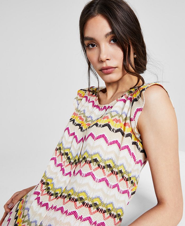 Tahari ASL Women's Printed Flutter CapSleeve Blouse Macy's