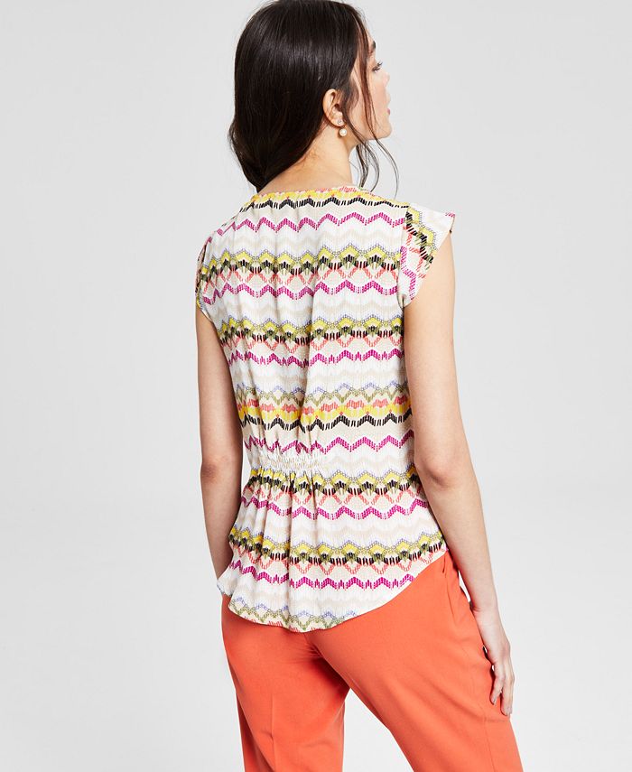 Tahari ASL Women's Printed Flutter CapSleeve Blouse Macy's