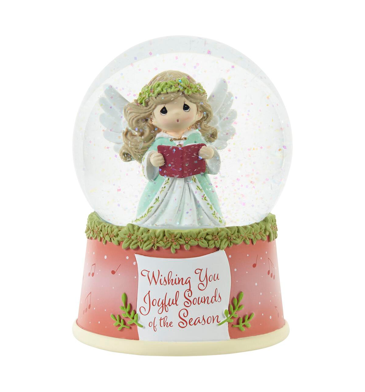 Wishing You Joyful Sounds of The Season Annual Angel Resin, Glass Musical Snow Globe - Multicolored