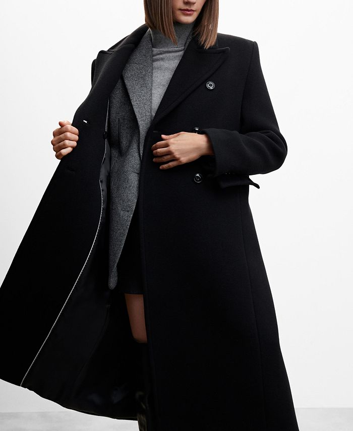 Mango Wool Blend Double Breasted Tailored Coat, Black, XXS