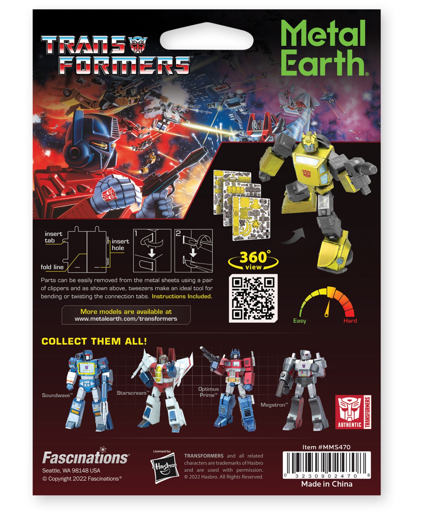 Детские конструкторы University Games Transformers Bumblebee 3-Piece 3D Metal Model Kit, Ages 14+ — фото 3