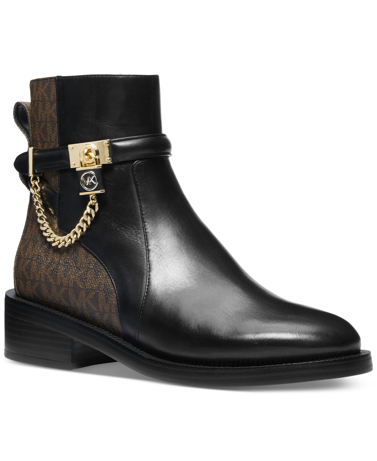 Michael Kors Hamilton Embellished Leather And Logo Ankle Boot In Black,brown