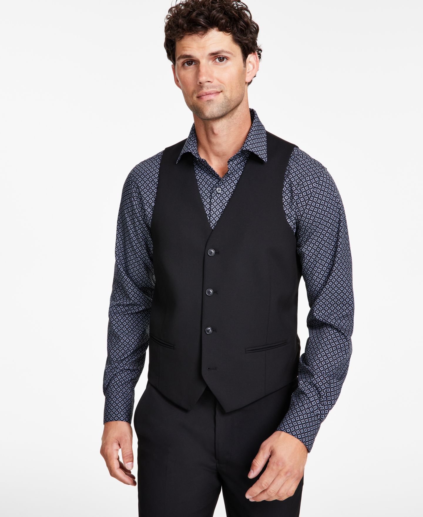 Мужской жилет Alfani Slim-Fit Stretch Solid Suit Vest, цвет: Чёрный — фото 1