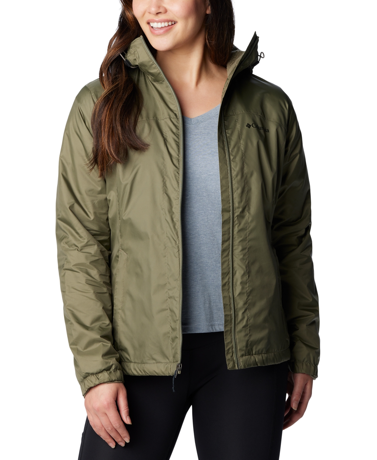 Columbia Plus Size Switchback Sherpa-lined Jacket In Stone Green