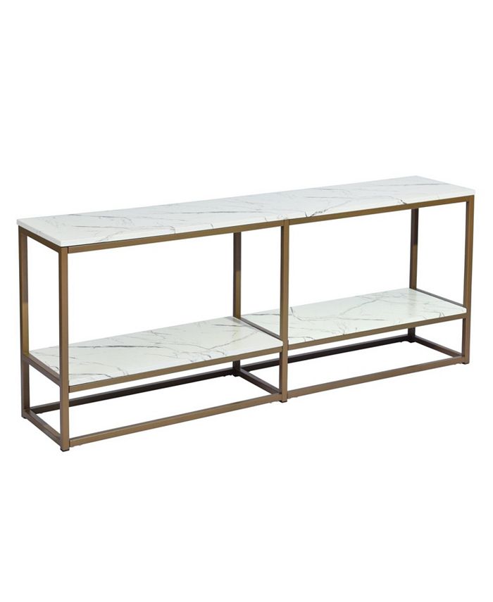 Simplie Fun 59.8 inch White Marble Gold Frame TV STAND With Storage