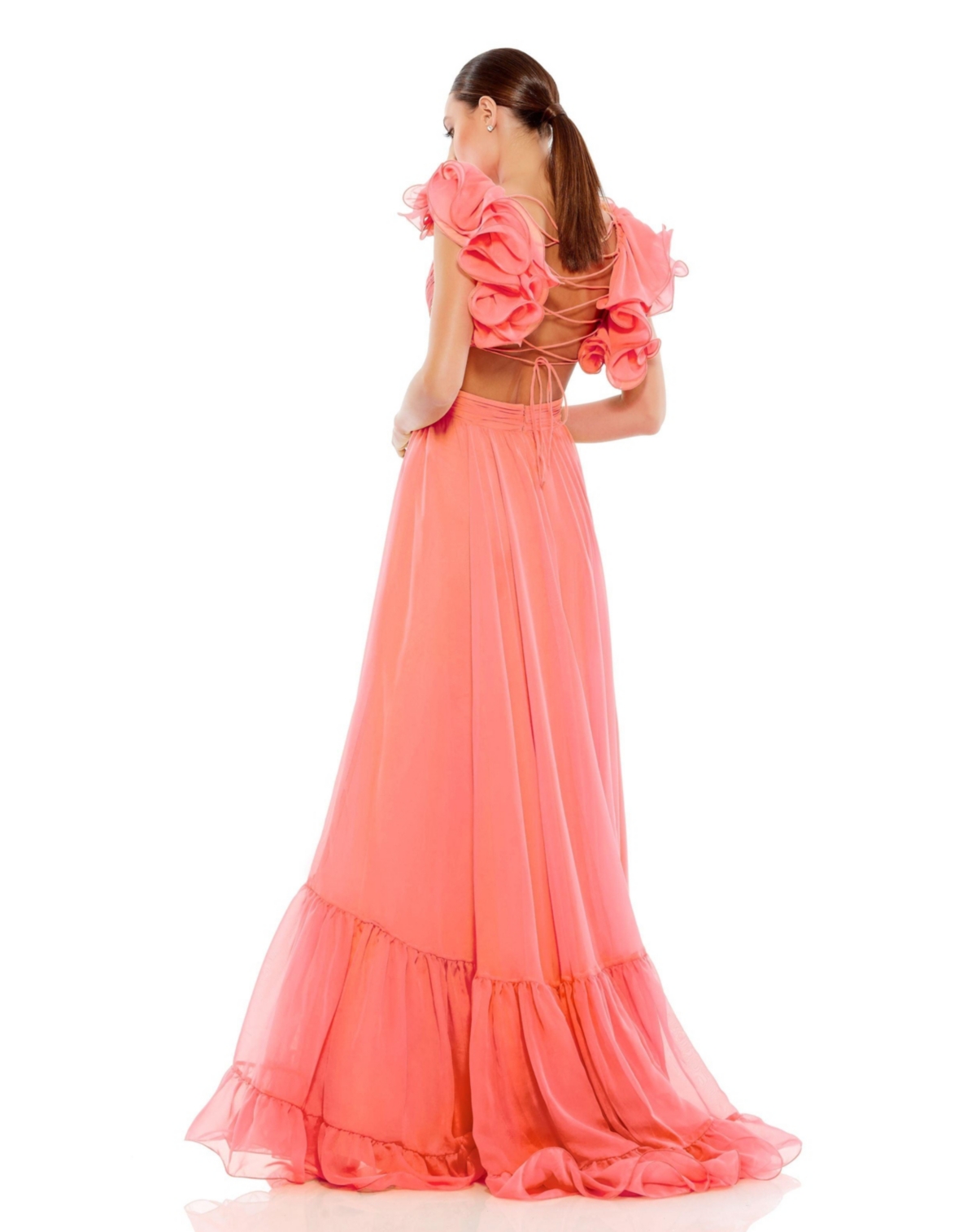 Women's Ruffle Tiered Cut-Out Chiffon Gown