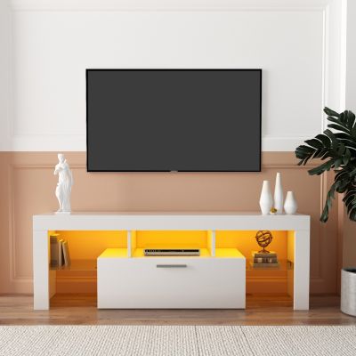  Modern TV Stand With LED Lights, High Glossy Front TV Cabinet