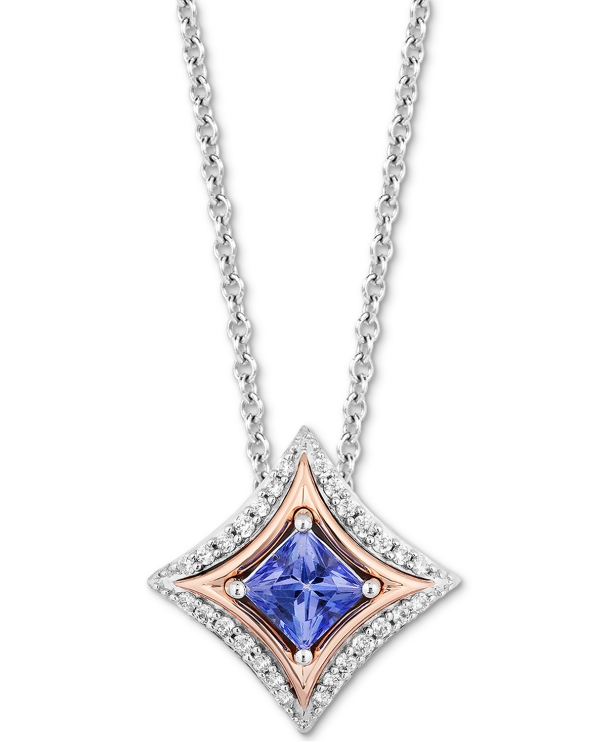 Tanzanite (1/3 ct. t.w.) & Diamond (1/10 ct. t.w.) Pendant Necklace in Sterling Silver & 10k Rose Gold, 16" + 2" extende