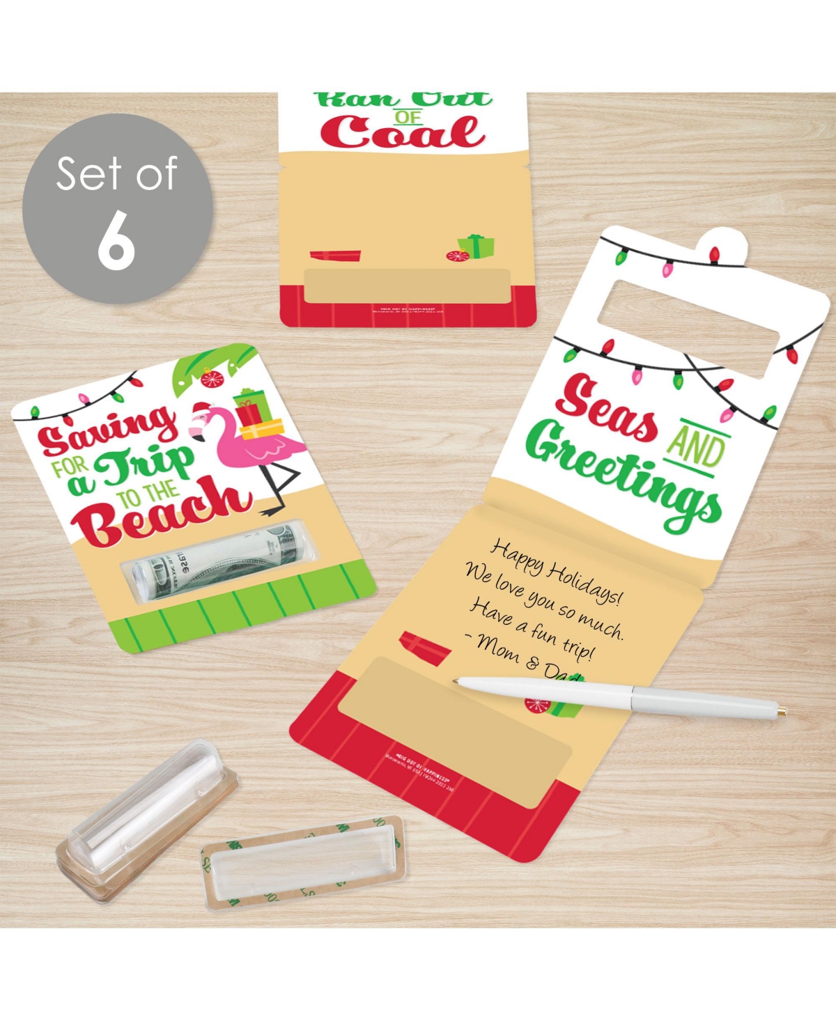 Big Dot of Happiness Tropical Christmas Diy Assorted Beach Santa Holiday Party Funny Money Cards 6 Ct - Assorted Pre-pack (See Table 9