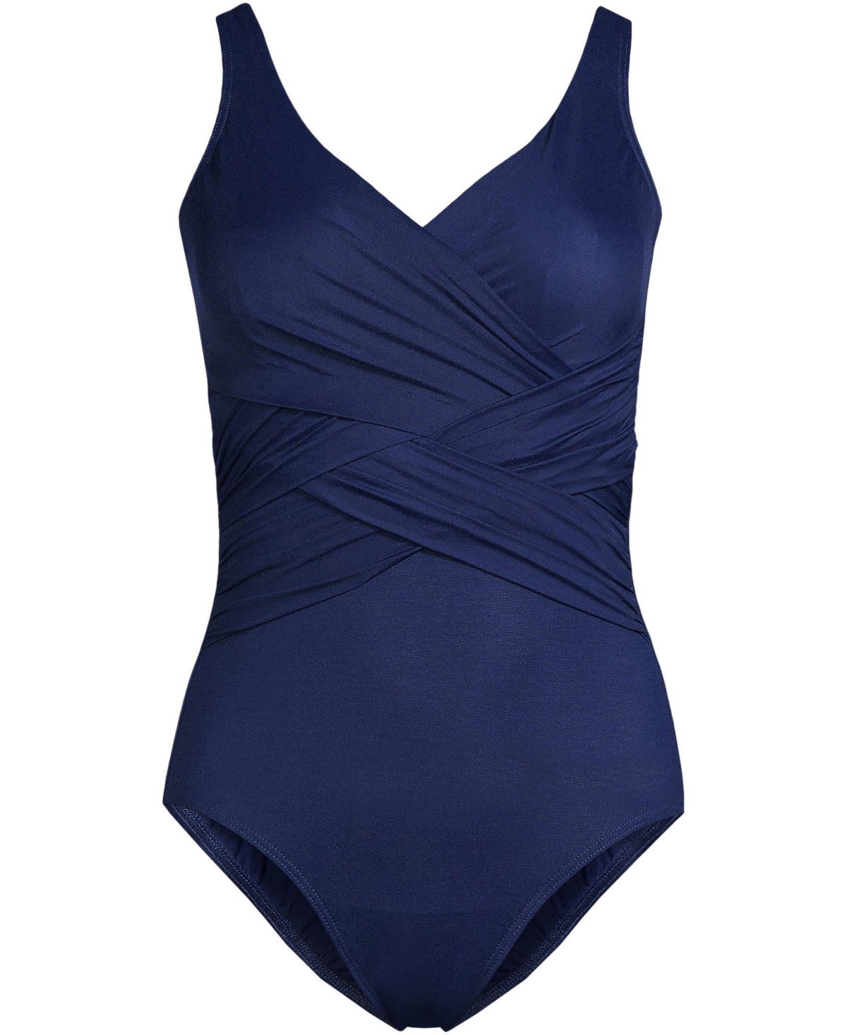 Lands' End Women's Ddd-Cup SlenderSuit Tummy Control V-neck Wrap One Piece Swimsuit